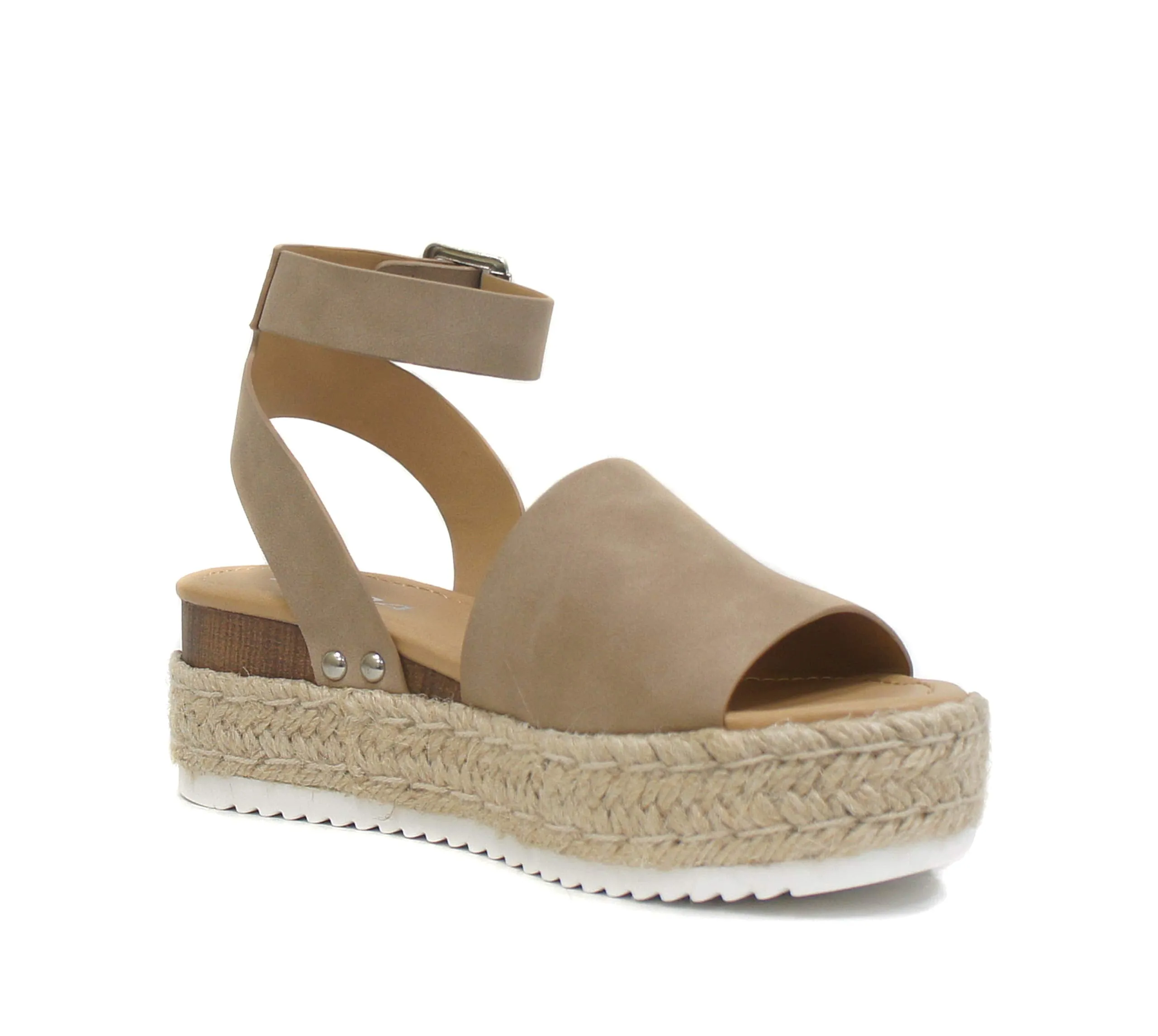Soda Topic Open Toe Buckle Ankle Strap Espadrilles Flatform Wedge Casual Sandal (Dark Natural, us_footwear_size_system, adult, numeric, medium, 8.5)
