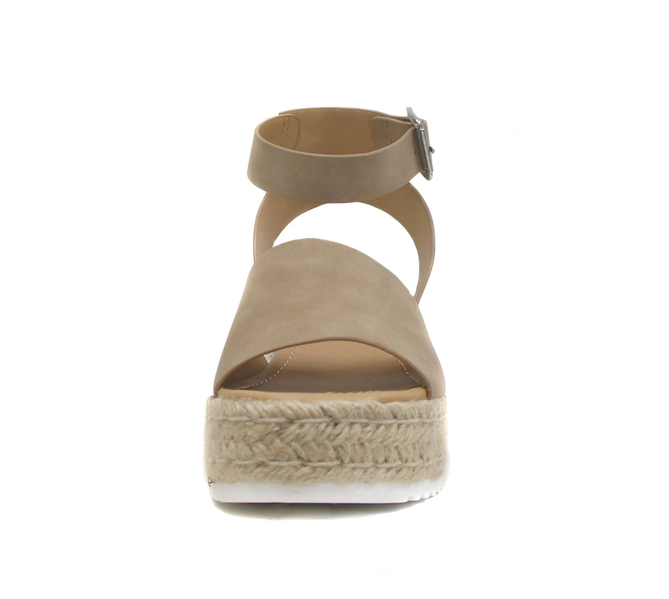 Soda Topic Open Toe Buckle Ankle Strap Espadrilles Flatform Wedge Casual Sandal (Dark Natural, us_footwear_size_system, adult, numeric, medium, 8.5)