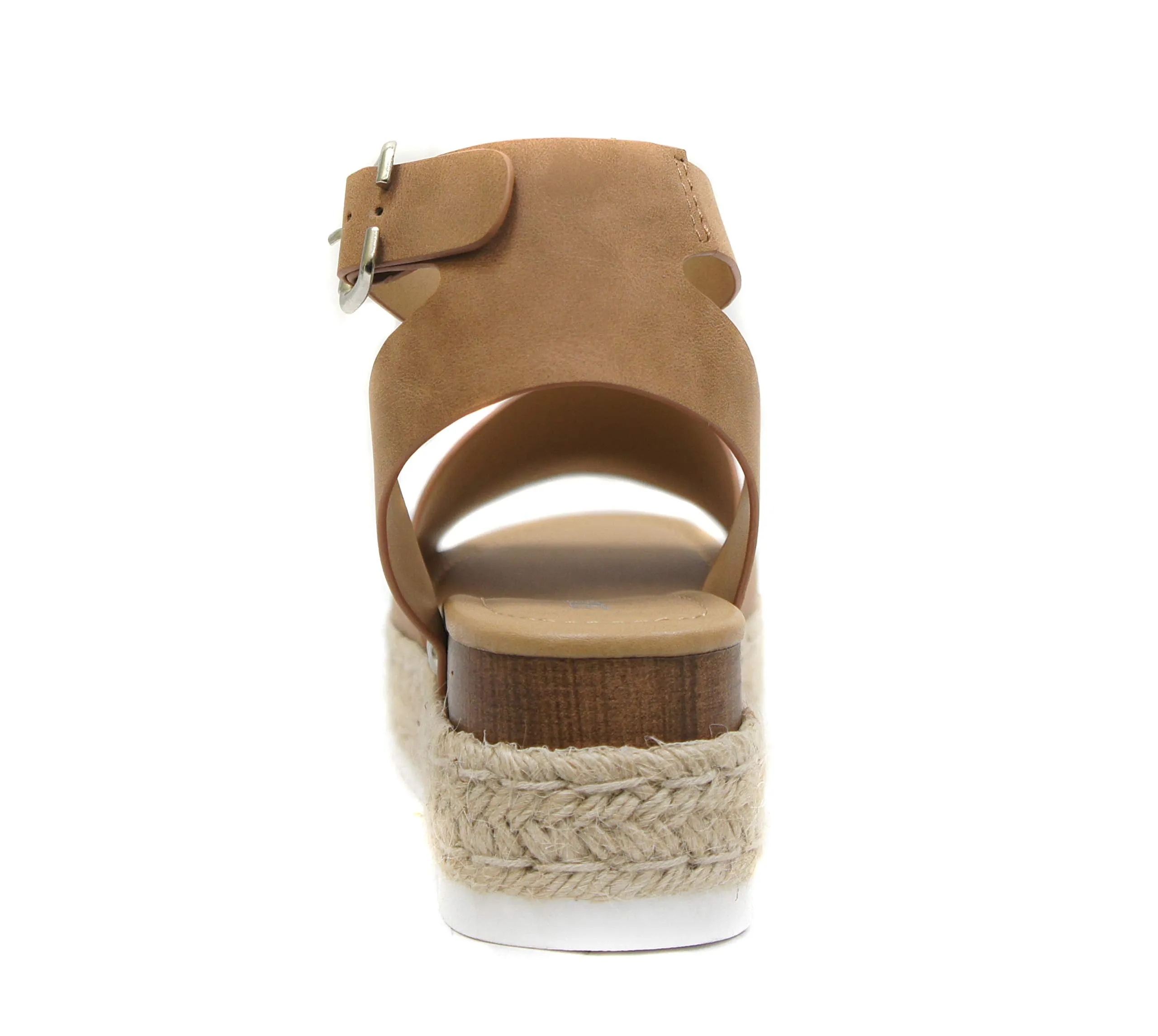 Soda Topic Open Toe Buckle Ankle Strap Espadrilles Flatform Wedge Casual Sandal (Tan, us_footwear_size_system, adult, numeric, medium, 5.5)