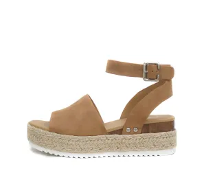 Soda Topic Open Toe Buckle Ankle Strap Espadrilles Flatform Wedge Casual Sandal (Tan, us_footwear_size_system, adult, numeric, medium, 5.5)