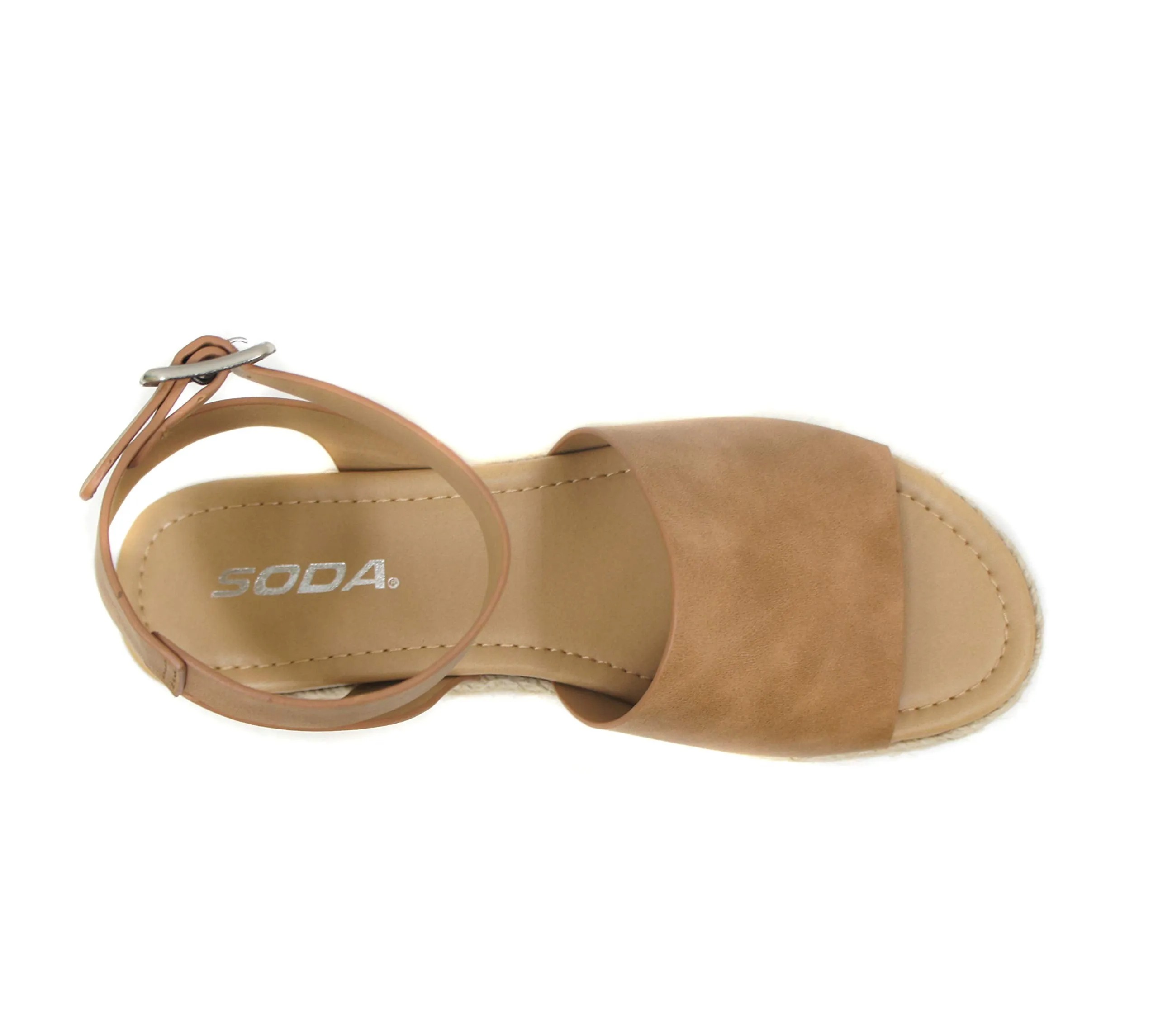 Soda Topic Open Toe Buckle Ankle Strap Espadrilles Flatform Wedge Casual Sandal (Tan, us_footwear_size_system, adult, numeric, medium, 5.5)