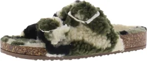 Steve Madden Womens Closer Shearling Footbed Sandals Green 5 Medium (B,M)