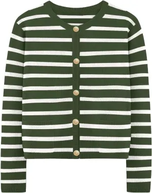 Striped Cardigan Sweaters for Women Long Sleeve Button Fall Trendy Pockets Sweater Jackets Knit Tops Cardigan