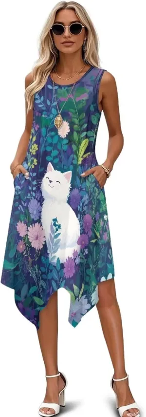 Summer Dresses Women's Fashion Garden Neck Irregular Hem Spring Sundress Party Dresses Sleeveless Size S-5XL