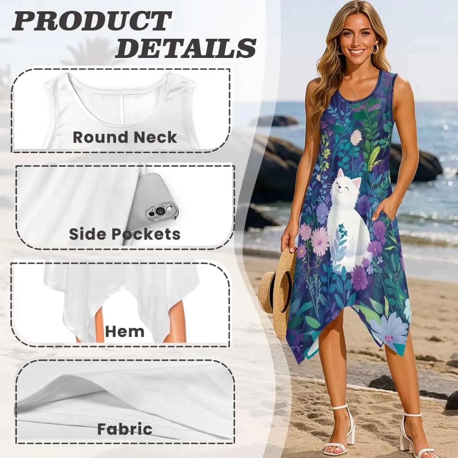 Summer Dresses Women's Fashion Garden Neck Irregular Hem Spring Sundress Party Dresses Sleeveless Size S-5XL