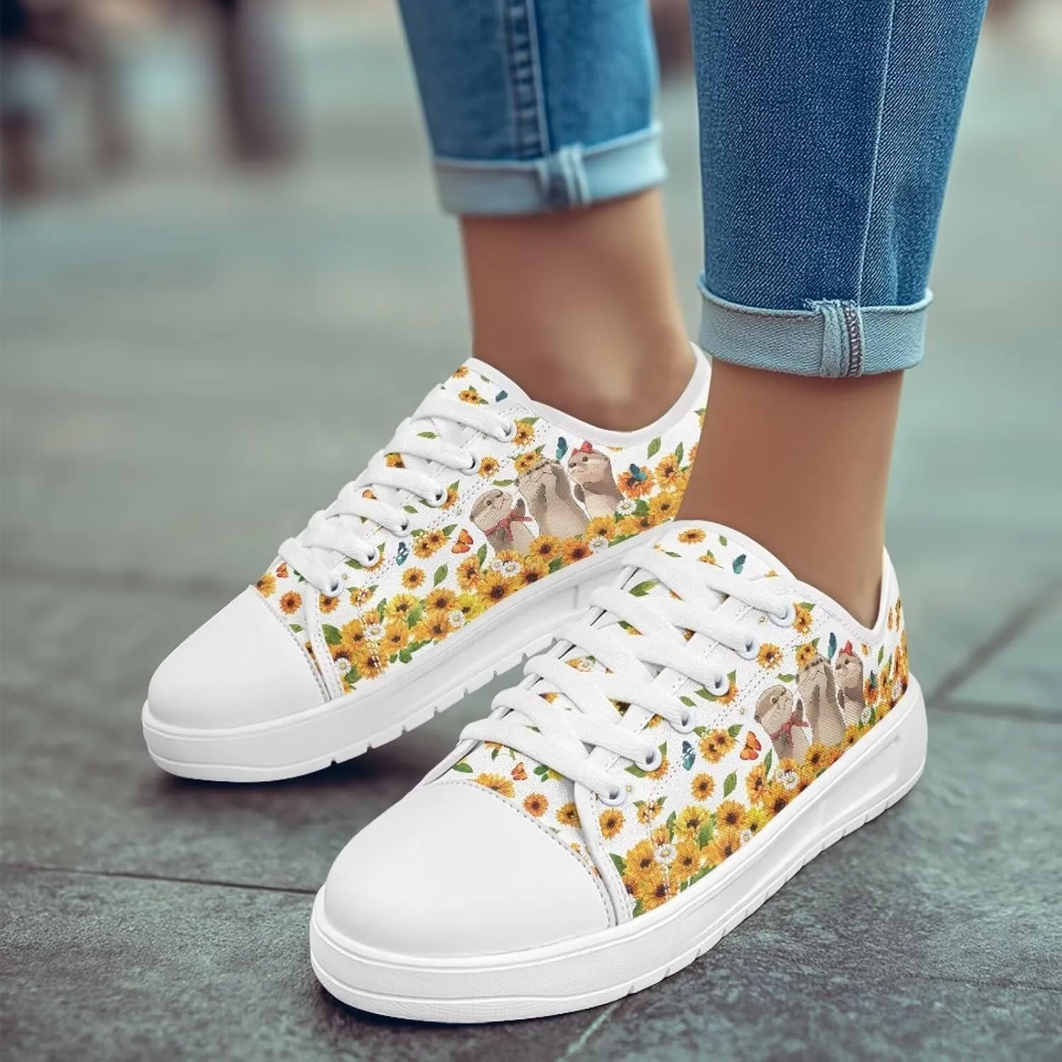 Sunflower Animal Print Women Casual Canvas Slip-On Sneaker Classic Low Top Shoes Lace-Up Platform Tennis Shoes