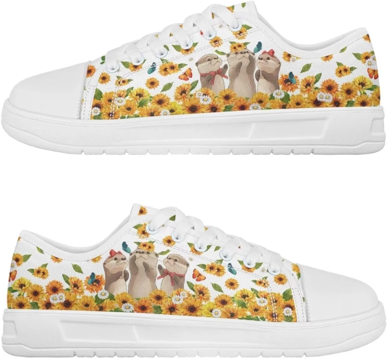 Sunflower Animal Print Women Casual Canvas Slip-On Sneaker Classic Low Top Shoes Lace-Up Platform Tennis Shoes