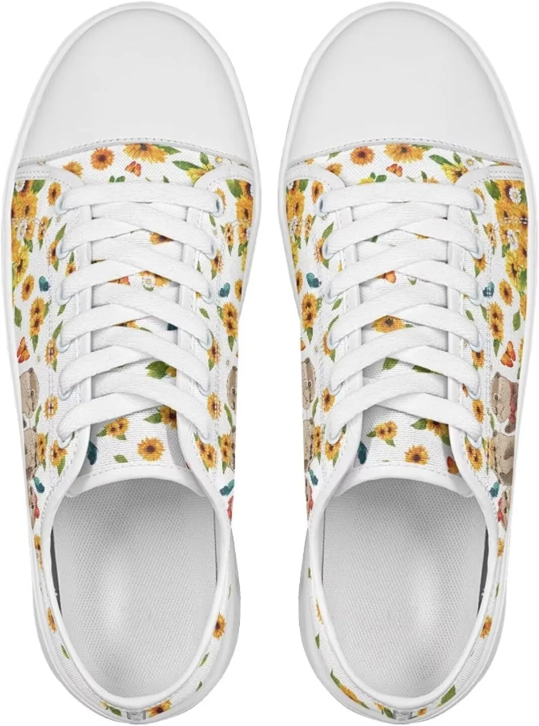 Sunflower Animal Print Women Casual Canvas Slip-On Sneaker Classic Low Top Shoes Lace-Up Platform Tennis Shoes