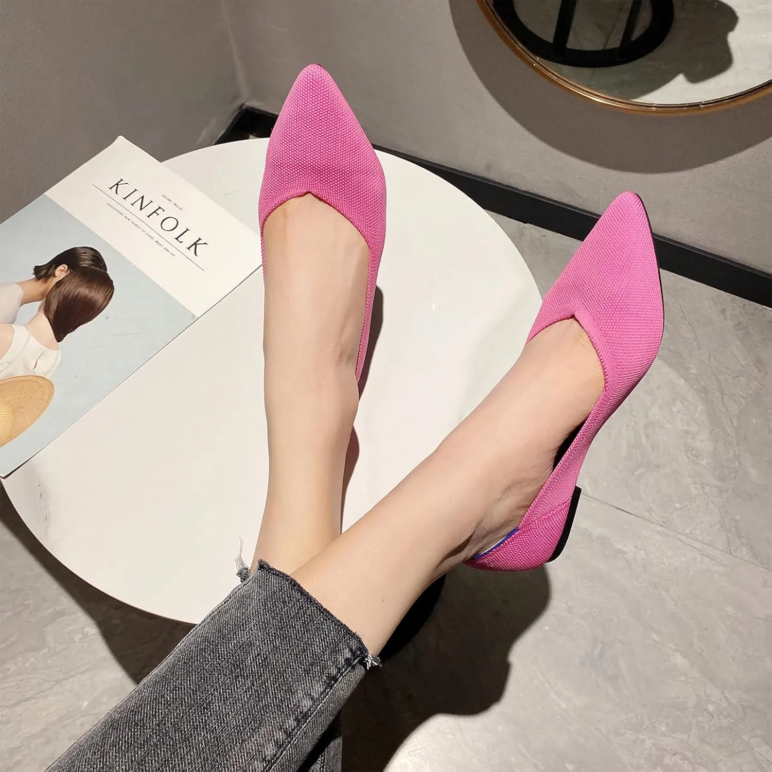 SWDZM Women's Flats Shoes Pointed Toe Knit Ballet Comfortable Dressy Slip On Flat Classic Ballet Office Work Shoes