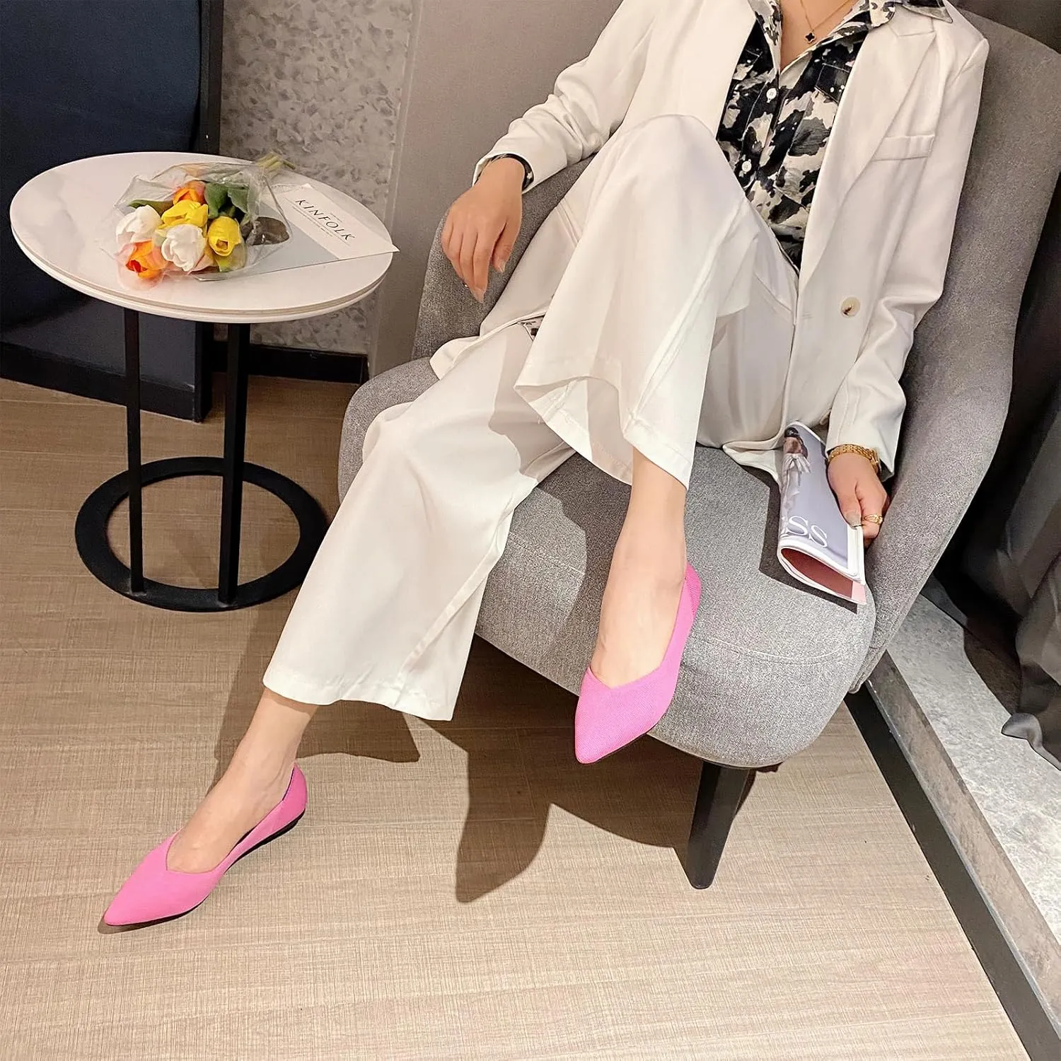 SWDZM Women's Flats Shoes Pointed Toe Knit Ballet Comfortable Dressy Slip On Flat Classic Ballet Office Work Shoes