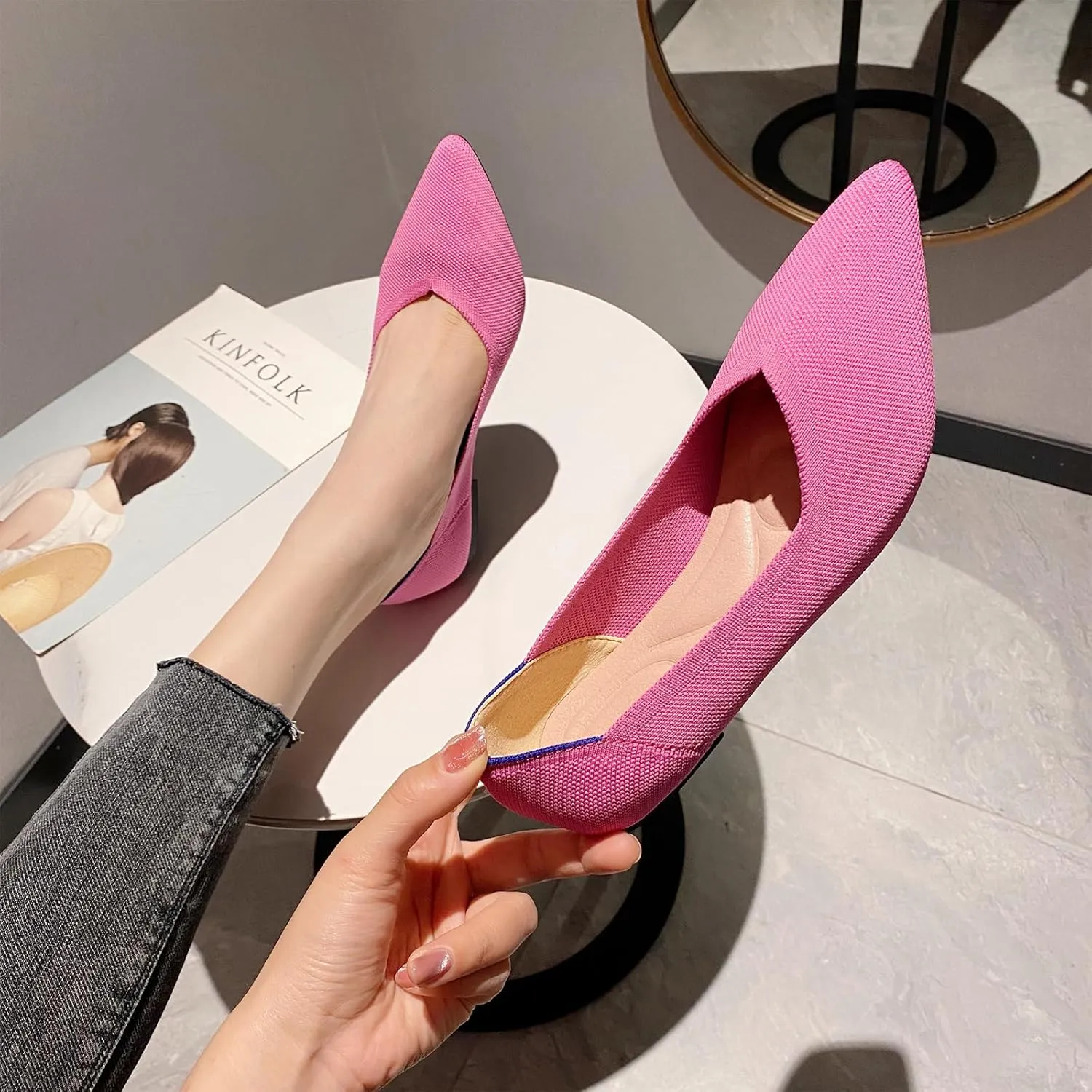SWDZM Women's Flats Shoes Pointed Toe Knit Ballet Comfortable Dressy Slip On Flat Classic Ballet Office Work Shoes
