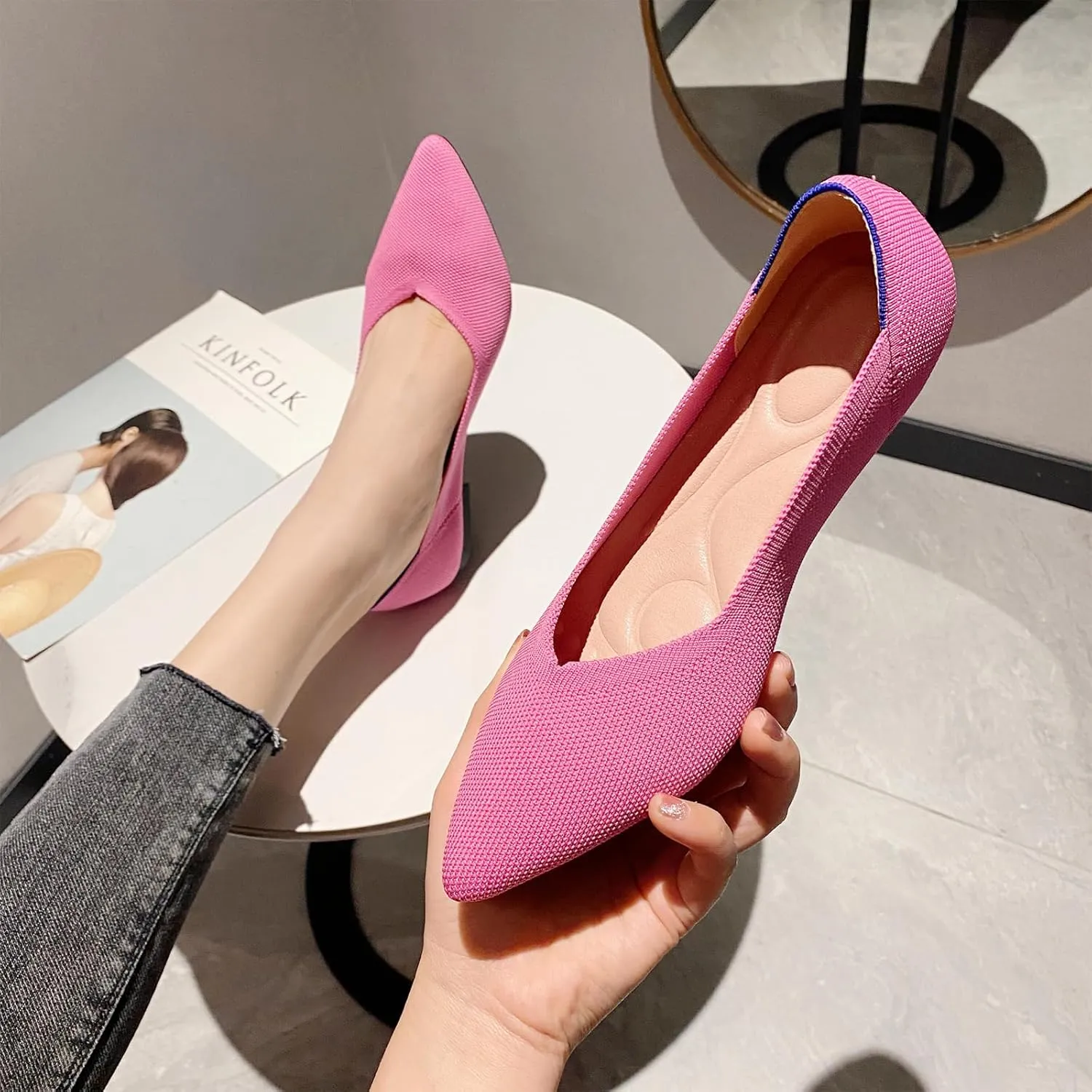 SWDZM Women's Flats Shoes Pointed Toe Knit Ballet Comfortable Dressy Slip On Flat Classic Ballet Office Work Shoes