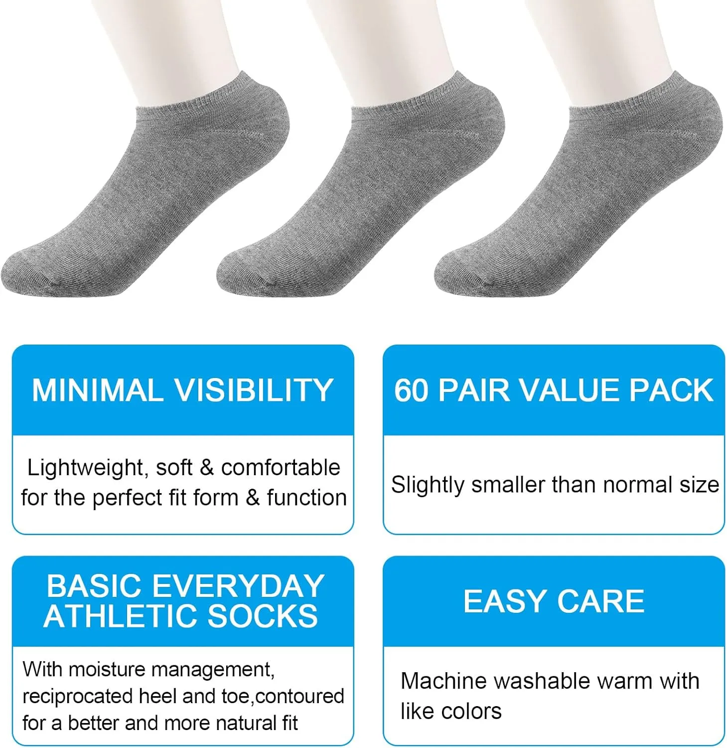 Syhood 60 Pairs No Show Socks Bulk Low Cut Socks for Men Women Unisex Thin Cotton Boat Liner for Homeless Casual Sports Tab