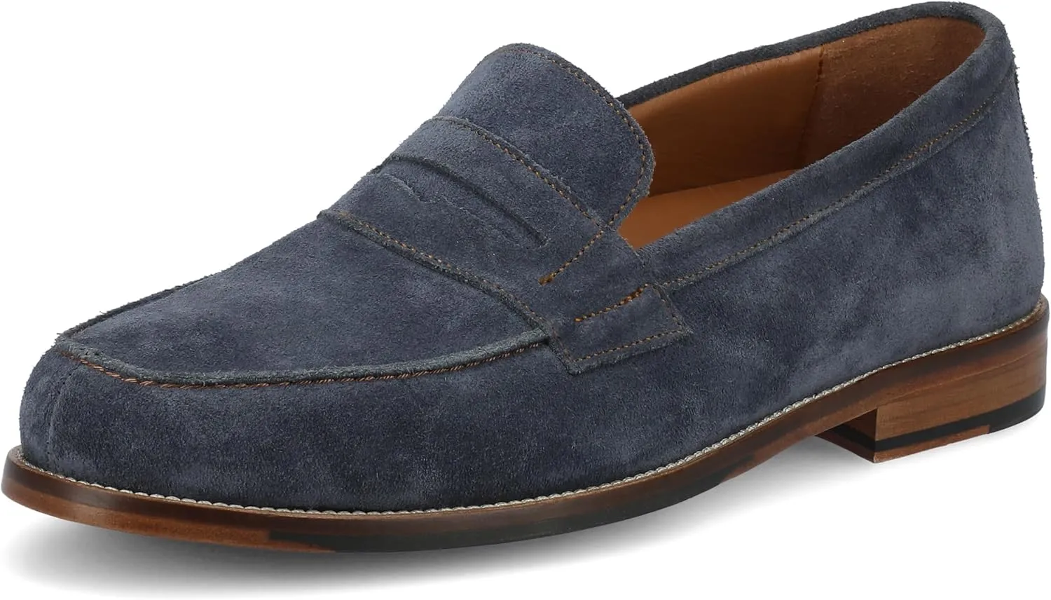 TAFT Mens Sterling Genuine Leather Penny Loafer Embossed Dress Shoe Comfort Slip On Round Toe Block Heel Blue/Suede 9 Medium Mens US