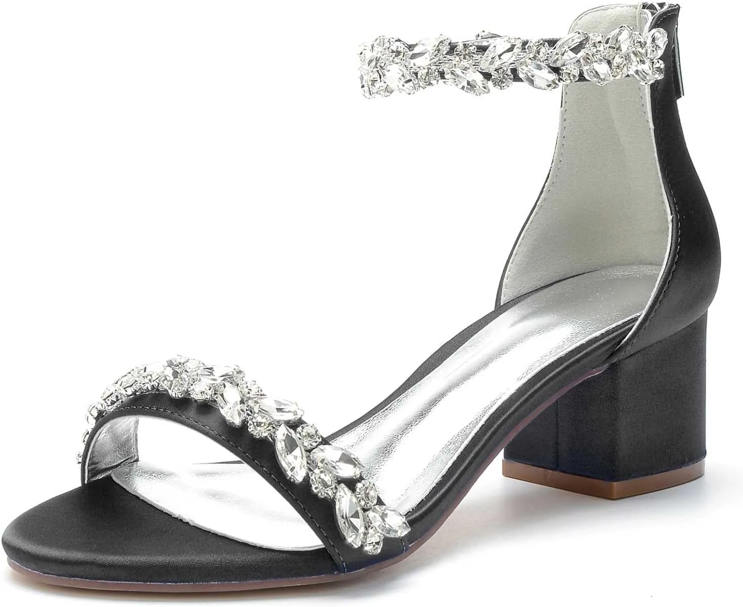 TarfiC High Heels for Women/Chunky Heels Zipper Round Toe Rhinestones Open Toe Pump Shoes,Party Wedding Fashion Shoes,Gifts for Women