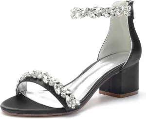 TarfiC High Heels for Women/Chunky Heels Zipper Round Toe Rhinestones Open Toe Pump Shoes,Party Wedding Fashion Shoes,Gifts for Women