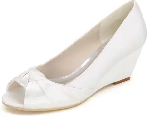 TarfiC Platform Heels for Women High Block Wedge Open Toe Heels Satin Bridal Fashion Wedding Party Evening Prom Dress Pump Sandals Shoes