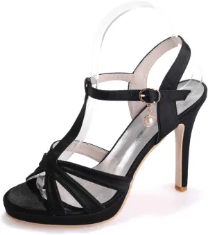 TarfiC Wedding Heels Peep Toe Wedding Shoes for Bride High Heels Buckle Bridal Shoes Satin Evening Party Prom Dress Shoes Pumps