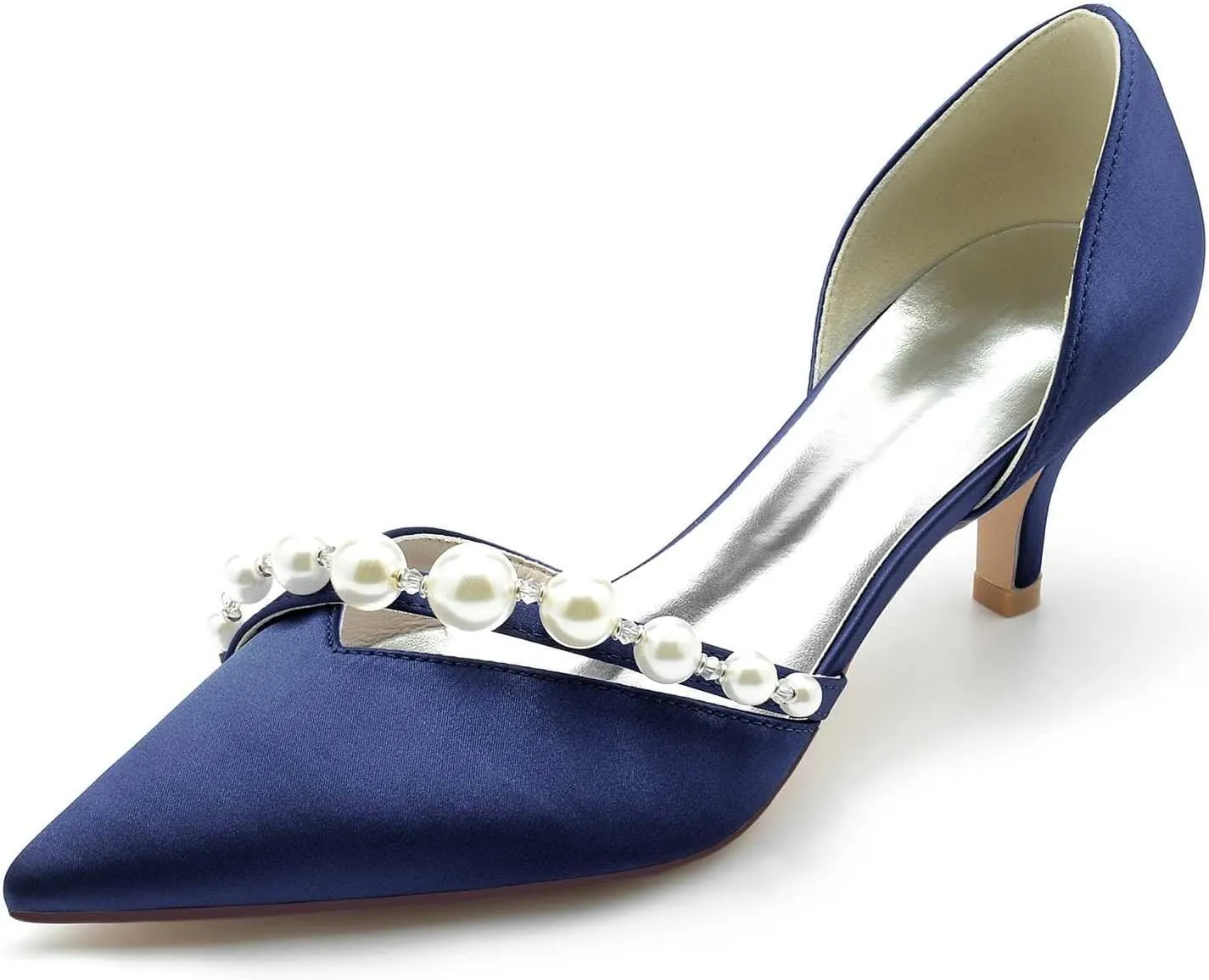 TarfiC Women's Heels for Women,Satin Low Heels,Ivory Heels,Pearl High Heel Closed Pointed Toe Pumps Dress Wedding Shoes for Women
