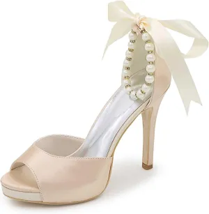 TarfiC Women's Peep Toe Party Wedding Low Heel Kitten Heels,Adjustable Strap Ivory Dress Sandals Pumps High Heeled Prom Dress Shoes