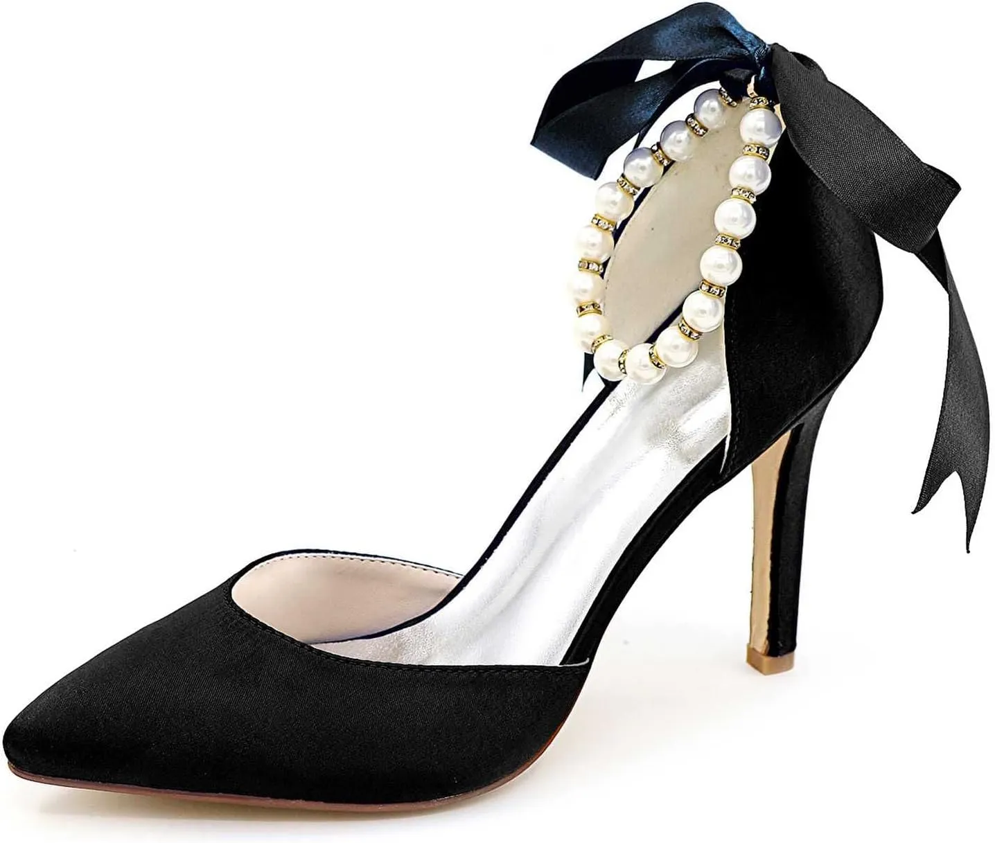 TarfiC Women's Platform Satin High Heels Pumps Closed Toe Pearl Strap Ankle Strap Shoes for Casual Work Wedding Dress Shoes
