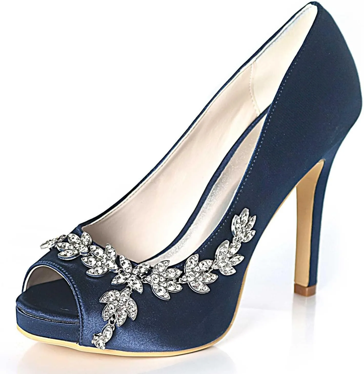 TarfiC Women’s Wedding for Bride - Evening Shoes Satin Kitten Heels 4.33 Inch Rhinestones Comfortable High Heel Dress Pumps Evening Prom