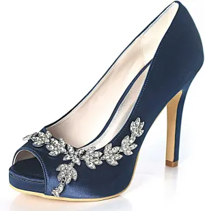 TarfiC Women’s Wedding for Bride - Evening Shoes Satin Kitten Heels 4.33 Inch Rhinestones Comfortable High Heel Dress Pumps Evening Prom