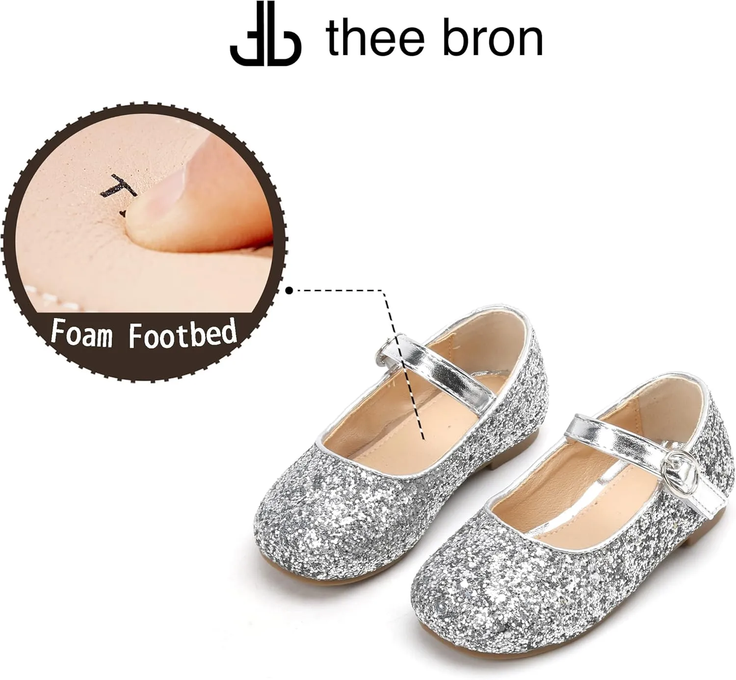 THEE BRON Little Girls Princess Shoes 3-12 Years Ballet Flats Soft Non-Slip Dress Shoes for Wide Feet