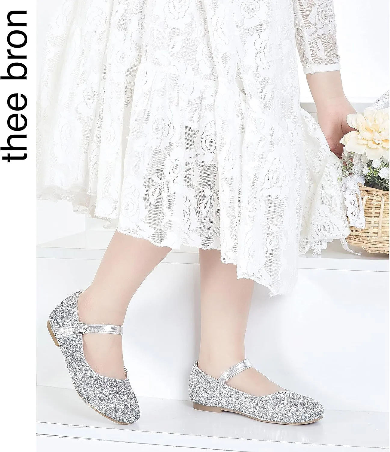 THEE BRON Little Girls Princess Shoes 3-12 Years Ballet Flats Soft Non-Slip Dress Shoes for Wide Feet