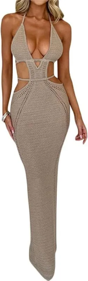 Thopavenoir Women's Knit Strapless Maxi Dress Side Cutout Backless Ribbed Long Dresses Bodycon Y2k Tube Top Beach Dresses