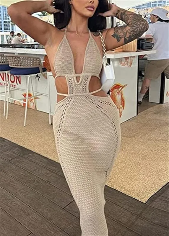 Thopavenoir Women's Knit Strapless Maxi Dress Side Cutout Backless Ribbed Long Dresses Bodycon Y2k Tube Top Beach Dresses