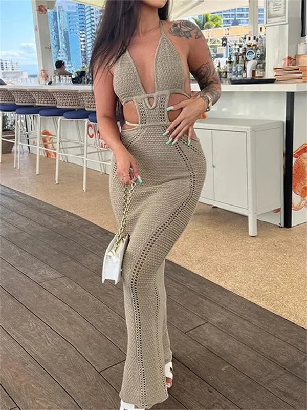 Thopavenoir Women's Knit Strapless Maxi Dress Side Cutout Backless Ribbed Long Dresses Bodycon Y2k Tube Top Beach Dresses