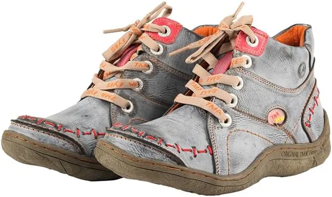 TMA EYES Women Vintage Lace up Leather Ankle Boots Comfotable Anti-Slip Flat Walking Shoes Fashion and Casual