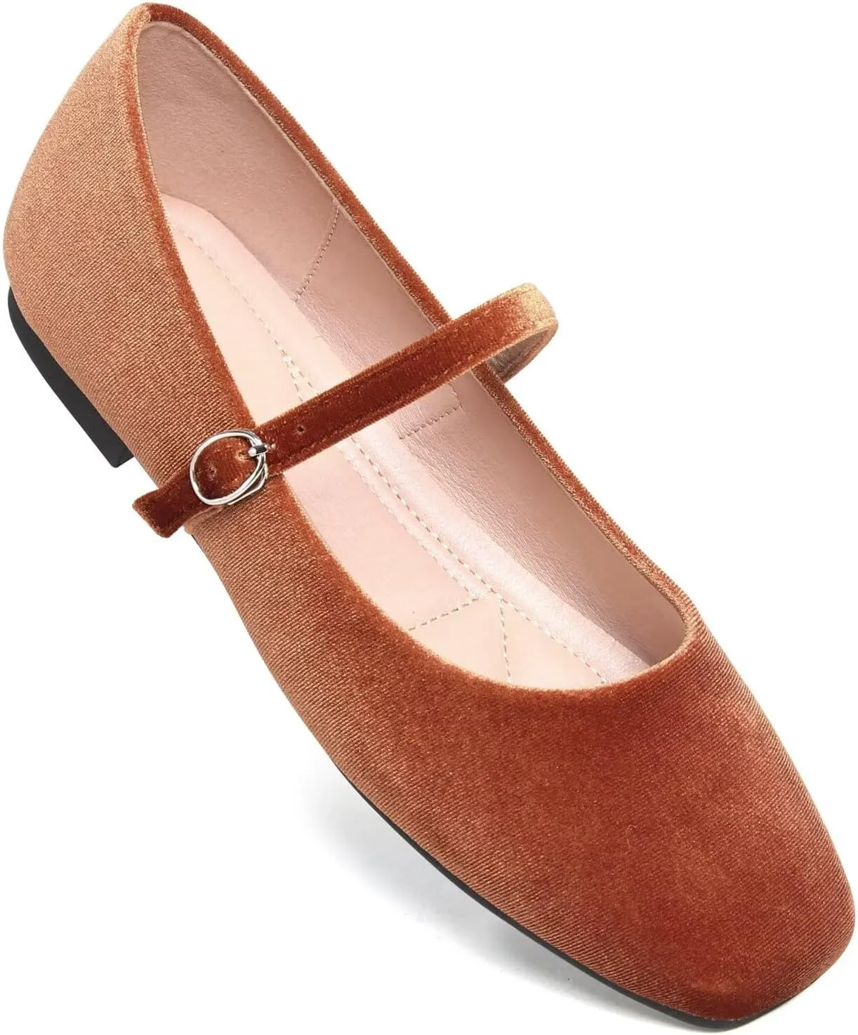 TN TANGNEST Leather Flats for Women Comfortable Square Toe Slip On Flats Soft Work Flats Retro Mary Jane Flats
