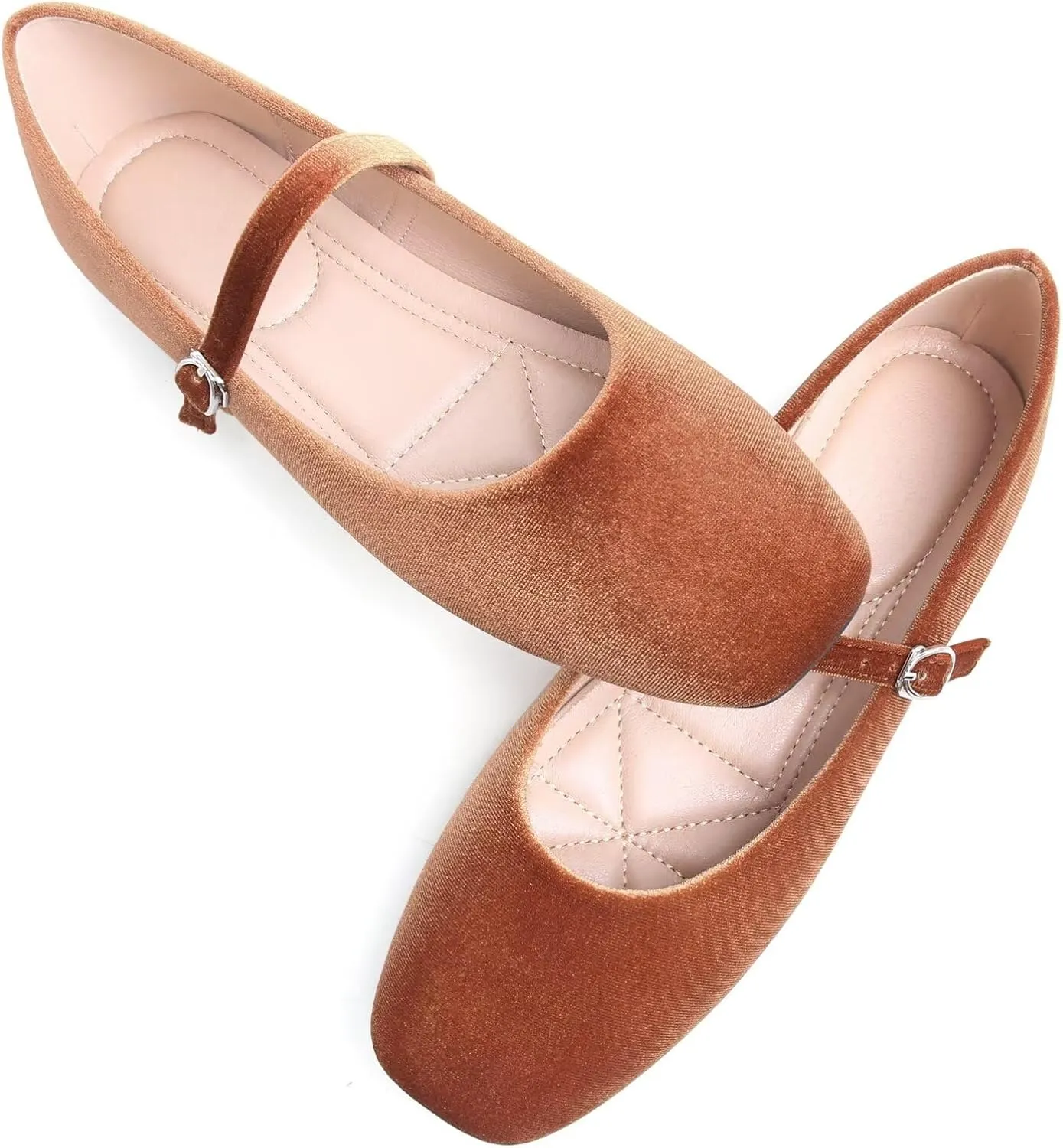 TN TANGNEST Leather Flats for Women Comfortable Square Toe Slip On Flats Soft Work Flats Retro Mary Jane Flats