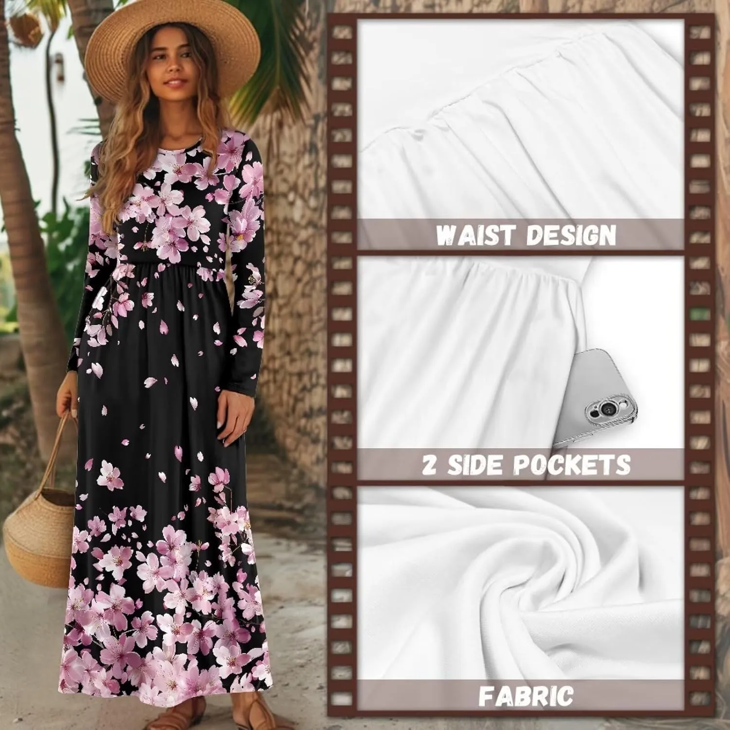 TOADDITDO Women Long Sleeve Maxi Dresses 2024 Wedding Guest Elegant Floor Length Dress Soft O Neck A-line Swing Dresses