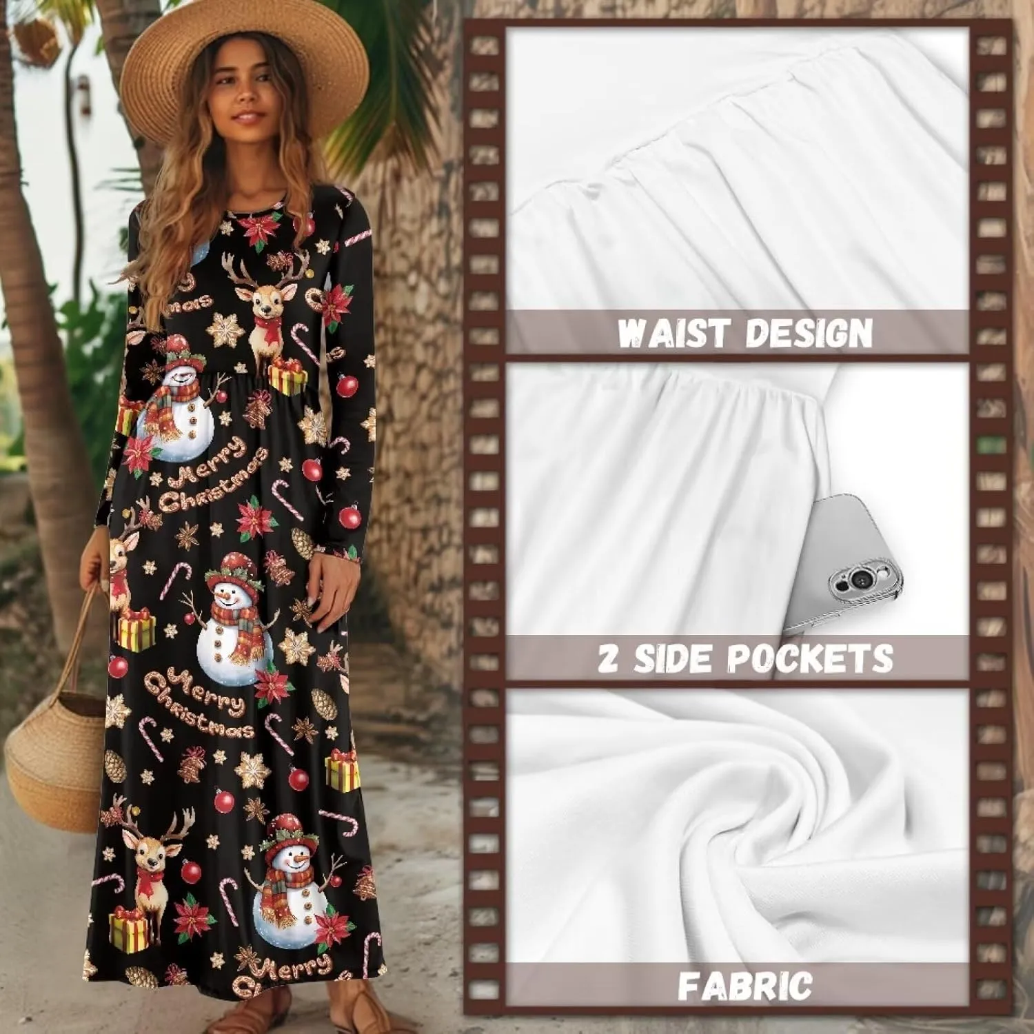 TOADDITDO Women Long Sleeve Maxi Dresses 2024 Wedding Guest Elegant Floor Length Dress Soft O Neck A-line Swing Dresses