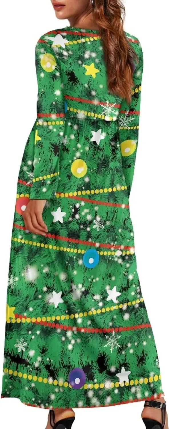 TOADDITDO Women Long Sleeve Maxi Dresses 2024 Wedding Guest Elegant Floor Length Dress Soft O Neck A-line Swing Dresses
