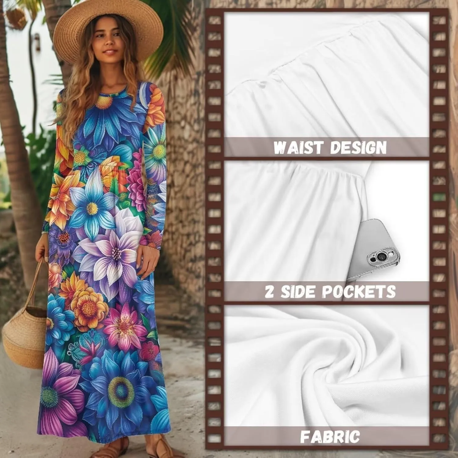 TOADDITDO Women Long Sleeve Maxi Dresses 2024 Wedding Guest Elegant Floor Length Dress Soft O Neck A-line Swing Dresses