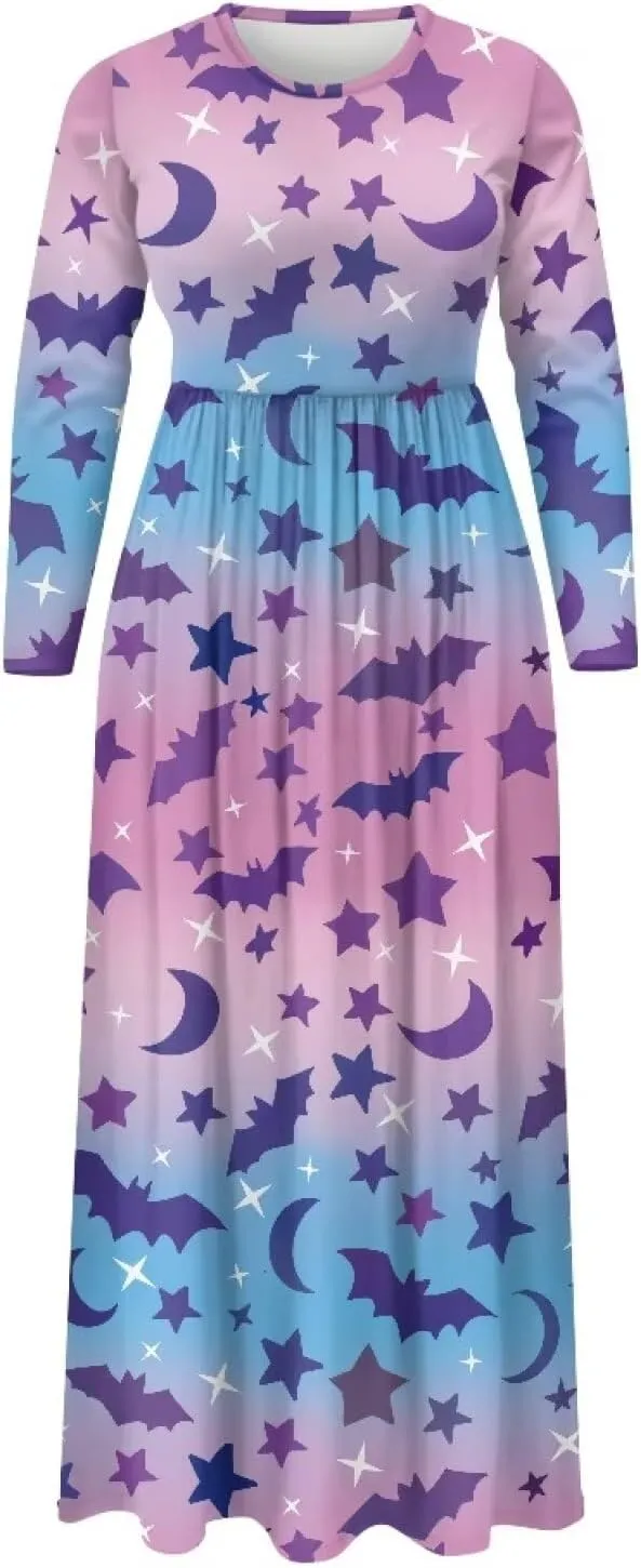 TOADDITDO Women Long Sleeve Maxi Dresses 2024 Wedding Guest Elegant Floor Length Dress Soft O Neck A-line Swing Dresses