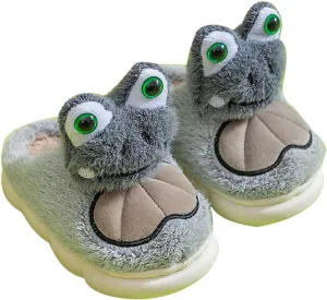 Toddler Fuzzy Slippers Cute 3D Frog Pattern Cotton Sandals Cartoon Warm Cozy Plush Slip On Kids House Soft Shoes