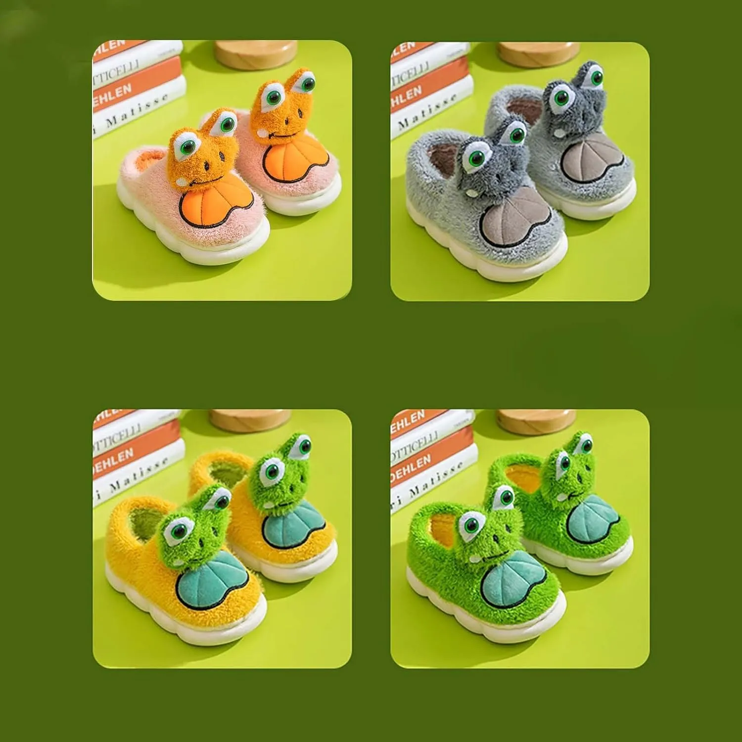 Toddler Fuzzy Slippers Cute 3D Frog Pattern Cotton Sandals Cartoon Warm Cozy Plush Slip On Kids House Soft Shoes