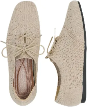 Tokouk Women's Spring Knitted Sneaker Flats with Adjustable Laces, Comfortable Elastic Work Nurse Flats