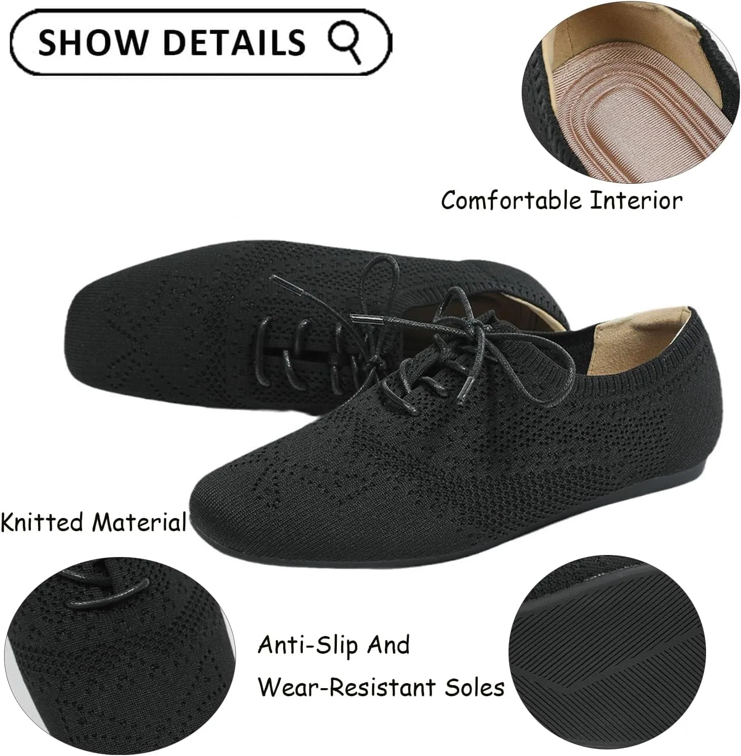 Tokouk Women's Spring Knitted Sneaker Flats with Adjustable Laces, Comfortable Elastic Work Nurse Flats