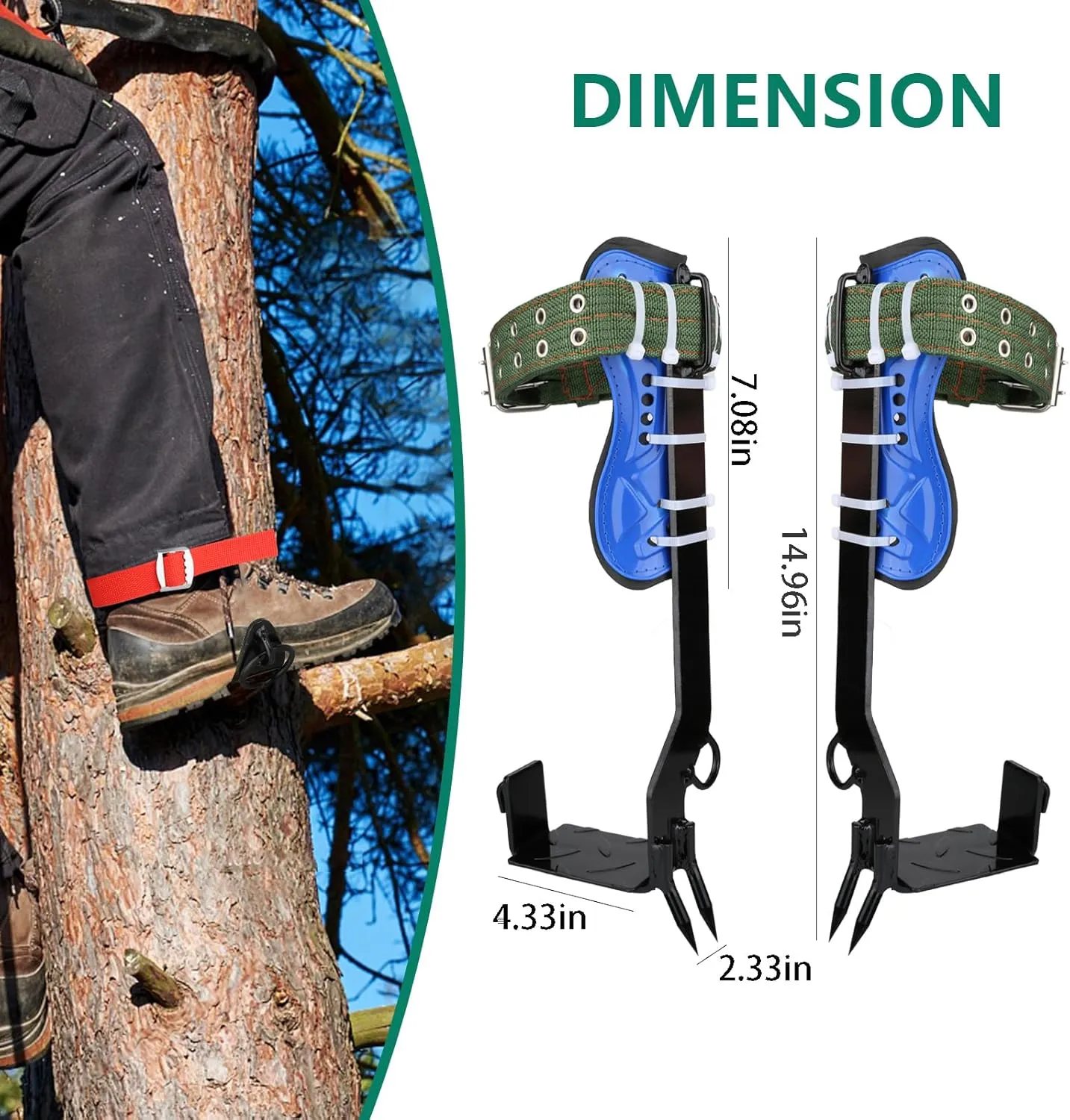 Tree Climbing Spike Set Safety Adjustable Belt Lanyard Rope Rescue Belt 2 Gears