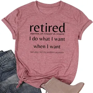 TSIIUO Women's Retired Definition Letter Prints T-Shirt Funny Retirement Gifts Summer Short Sleeve Tees Casual Tops