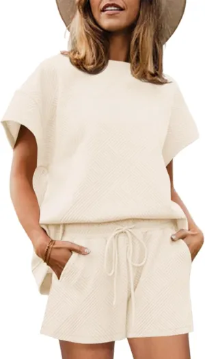 UNCLECAT Womens 2 Piece Lounge Sets Short Sleeve Tops and Shorts Travel Outfits Pajama Set with Pockets