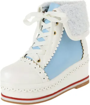 UniqueStride Womens Cute Kawaii Platform Wedge Ankle Boots Lace Up Brogue Lolita Booties