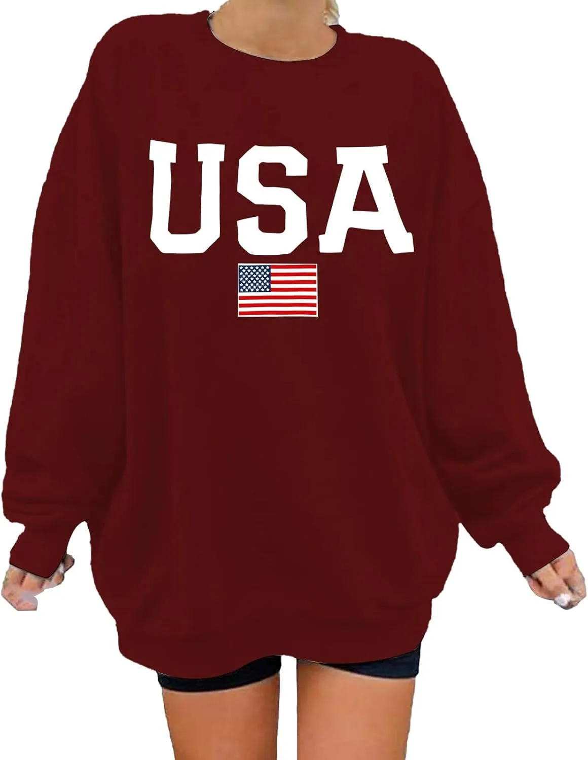 USA Sweatshirt for Women American Flag Shirt Patriotic TShirt Stars Stripes Long Sleeve Pullover Crew Neck Tee Tops