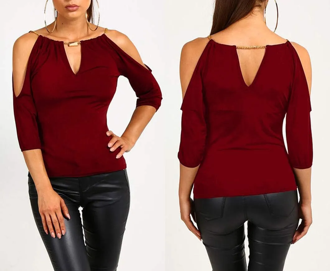 USGreatgorgeous Women’s Open Cold Shoulder Slim Fit Short Sleeve Tee Shirt Casual Blouse Tops